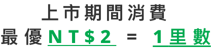上市期間消費 最優NT$2 = 1里數